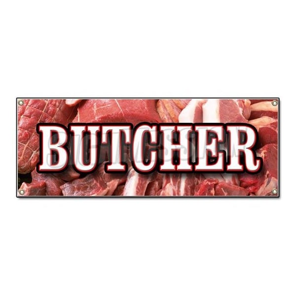 BUTCHER BANNER SIGN shop meat quality usda beef pork poultry steak roast seafood